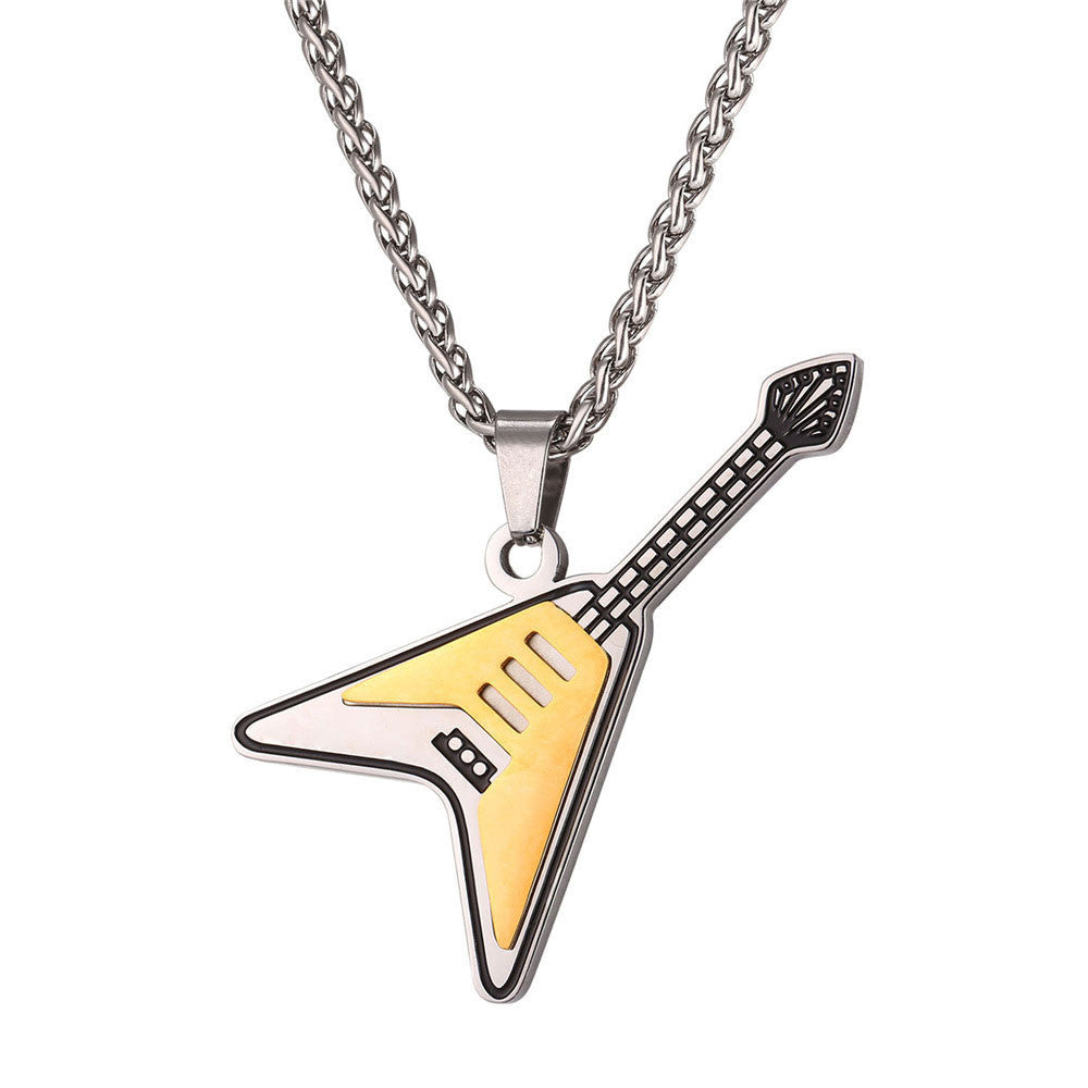 U7 Guitar Pendant Necklace Stainless Steel  Hiphop Rock Musical Jewelr - Gear And Gadgets